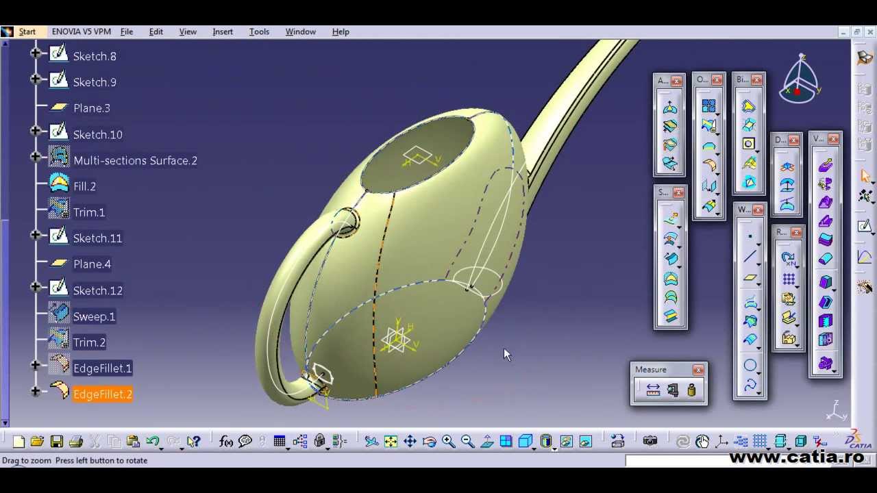 CATIA v5 surface tutorial for a watering can