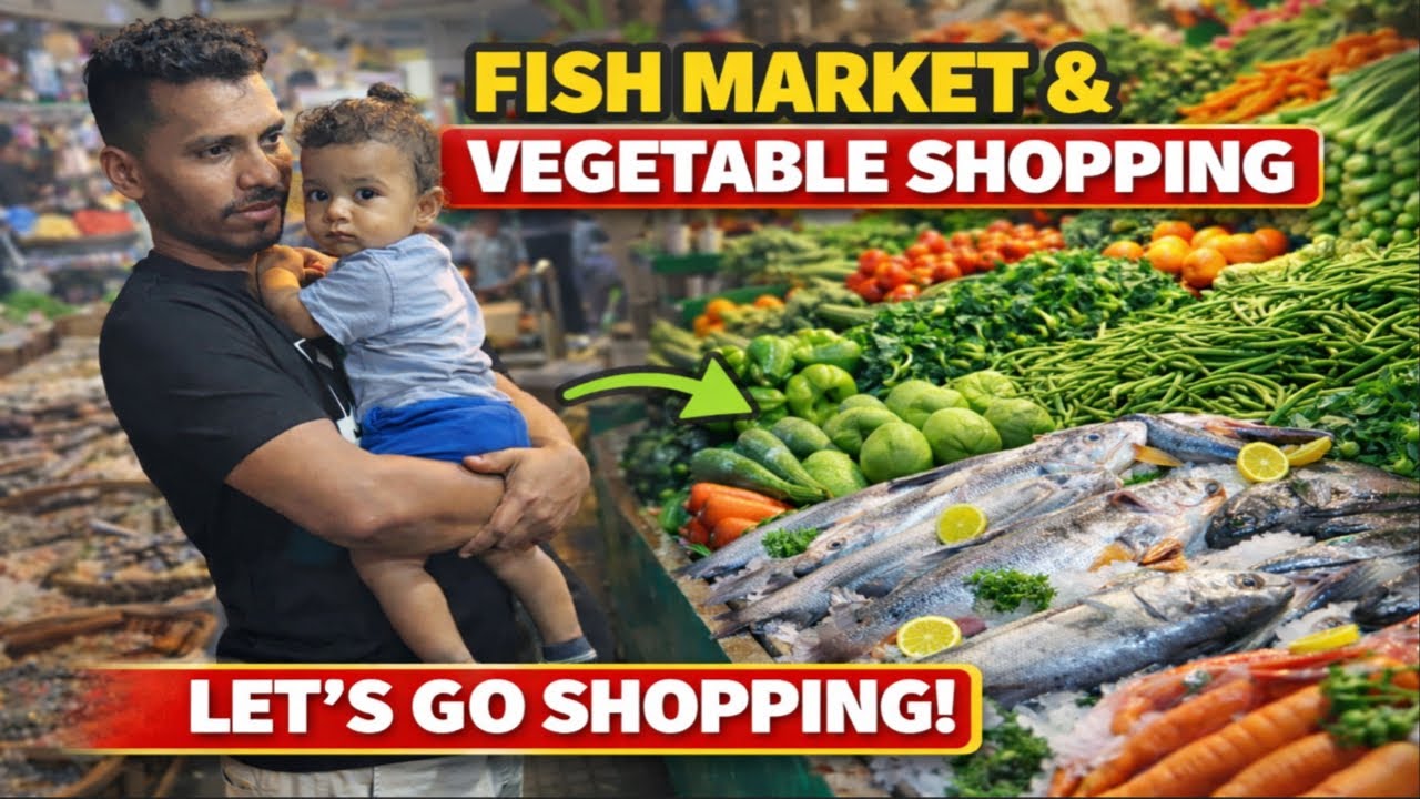 Fresh fish and veggies shopping with our little one 🥦🫛🥑