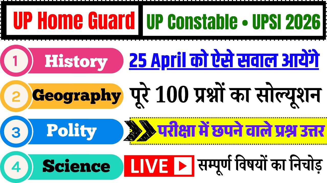 UP Home Guard Complete GK Class 2026 || UP Home Guard GK Practice Set 100 Questions, #uphomeguard 