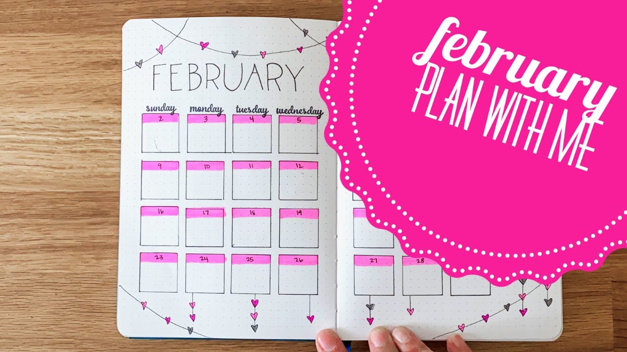 FEBRUARY 2020 💖 PLAN WITH ME || Heart Theme Bullet Journal With Crayola Markers || Anxiety Tracker
