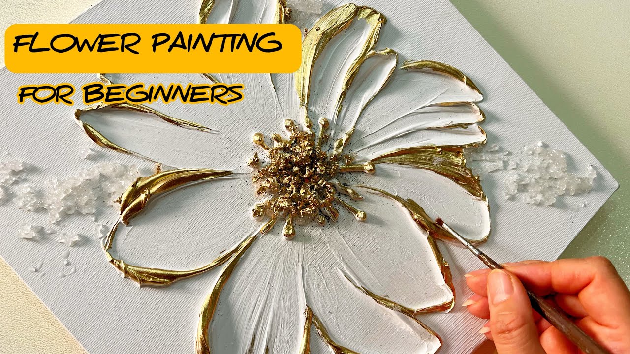 1032-How to create flower with texture and crystal  on canvas |FLOWER ART