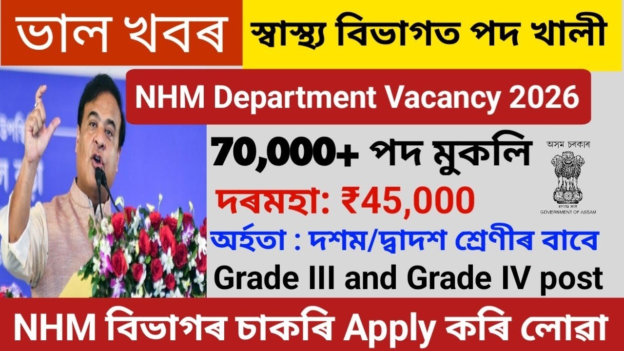 NHM Assam New Vacancy 2026 🔥 স্বাস্থ্য বিভাগত নতুন নিযুক্তি | Apply Online Full Details