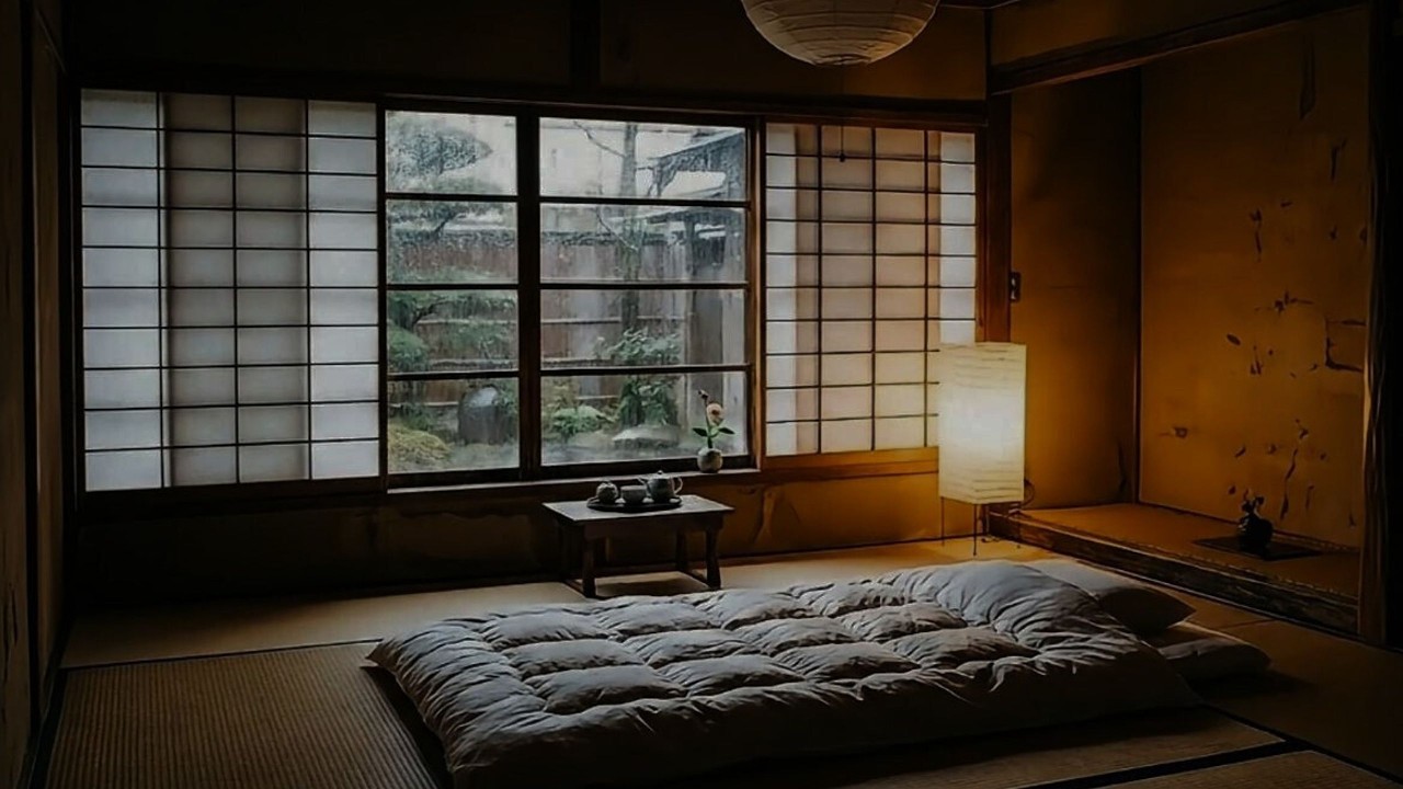 🔴Traditional Japanese Rain for Deep Sleep &ndash; LIVE Heavy Rain in Tatami Room with Futon, Midnight