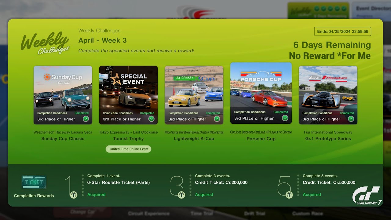 Gran Turismo 7 | Weekly Challenges April Week 3 All Events, No Reward Ticket? [4K PS5]