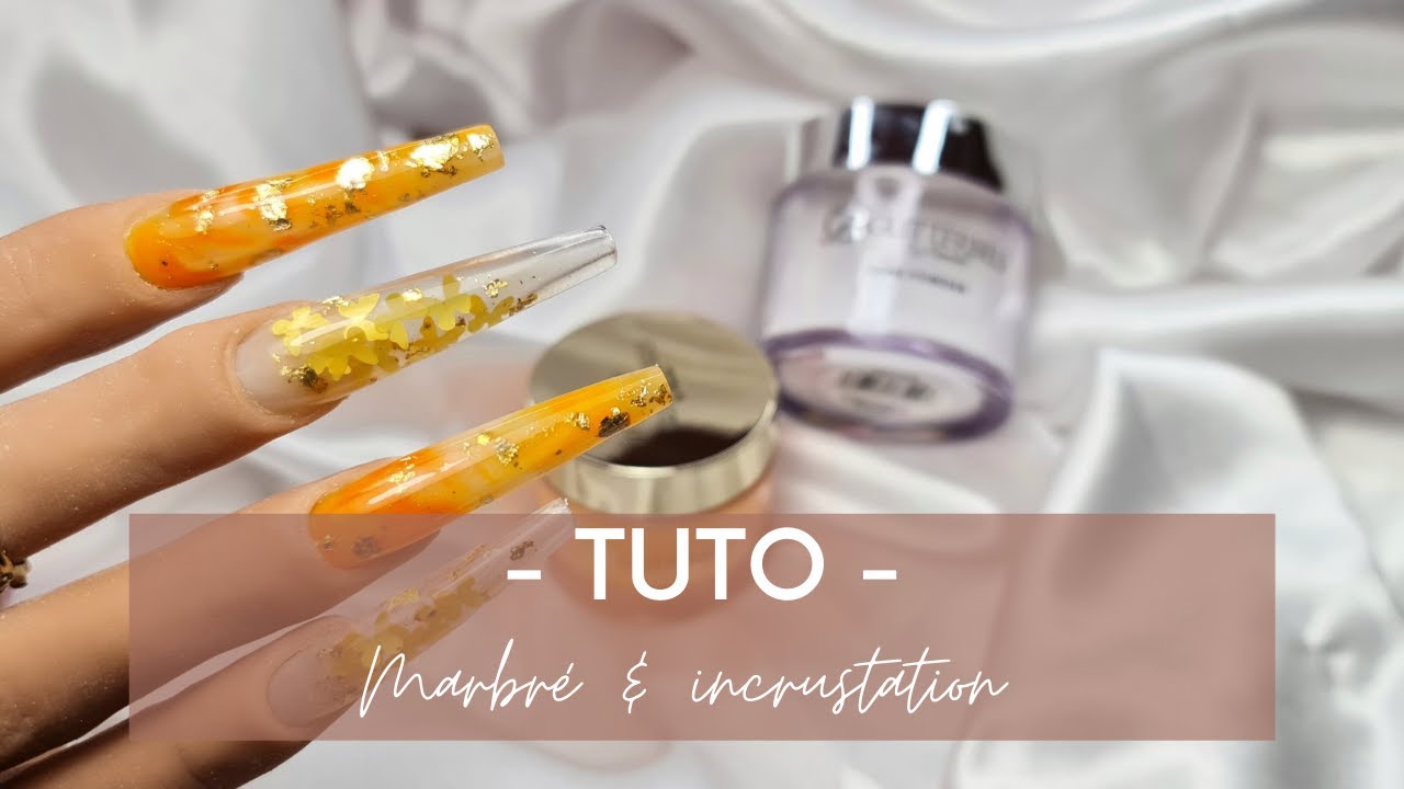 TUTO ONGLES EN RÉSINE INCRUSTATION ET MARBRE 🧡💫