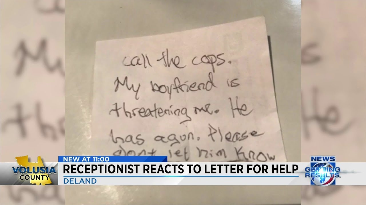 Vet employee describes moments after woman hands over note: ‘My boyfriend is threatening me’