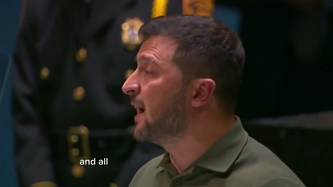 Ukrainian President Volodymyr Zelensky addresses the United Nations General Assembly.
