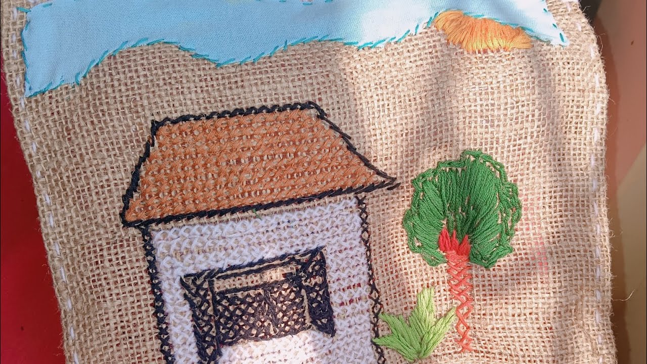 Embroidery 🪡 on Jute ✨🧡🤎~~~~~
