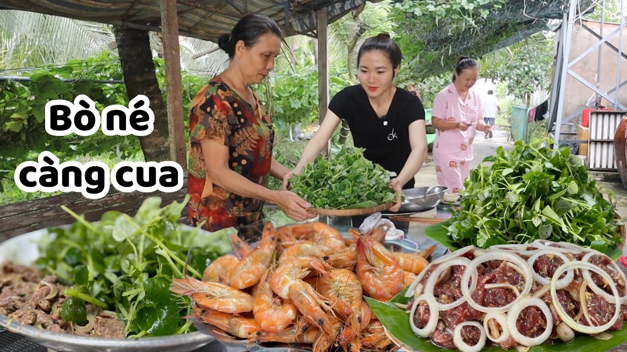 Mùa Mưa Rau Càng Cua Mọc Thấy Ham, Q Làm Bò Né Càng Cua, Tôm Luộc. Mẹ Thích Quá Chừng Luôn