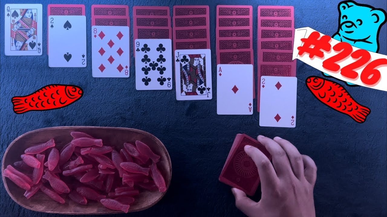Candy & Solitaire ASMR #226: Smart Sweets Fish & Metalluxe Red Tally-Ho Deck