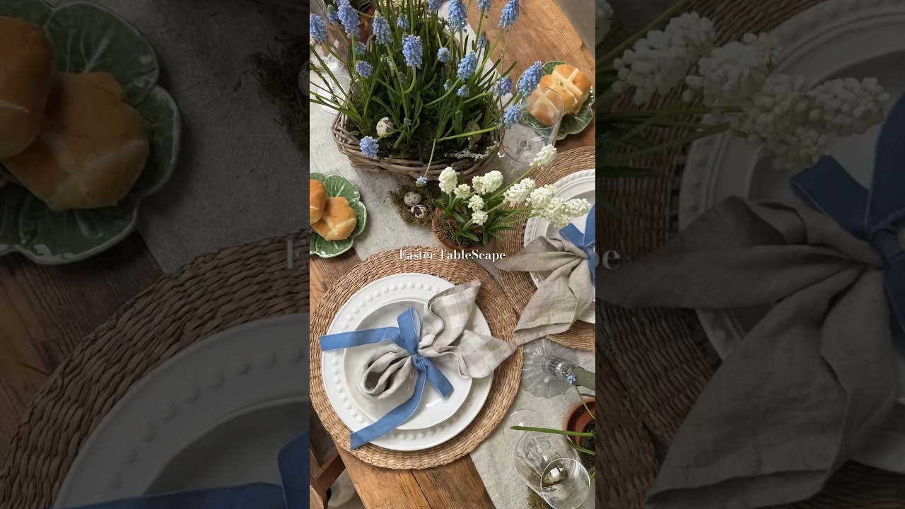 Spring Easter TableScape 🩵 #easter #tablesetting #tablescape #homedecor