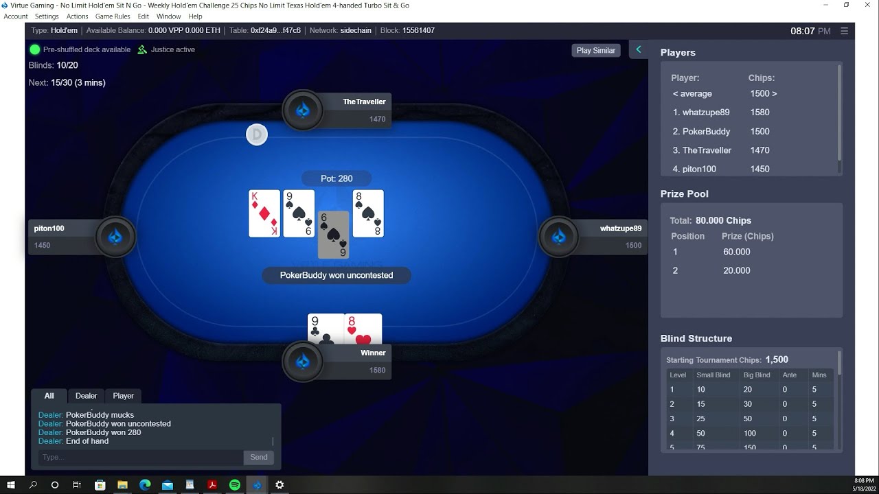 Virtue Gaming - Poker Gameplay in Current GUI (Graphical User Interface)