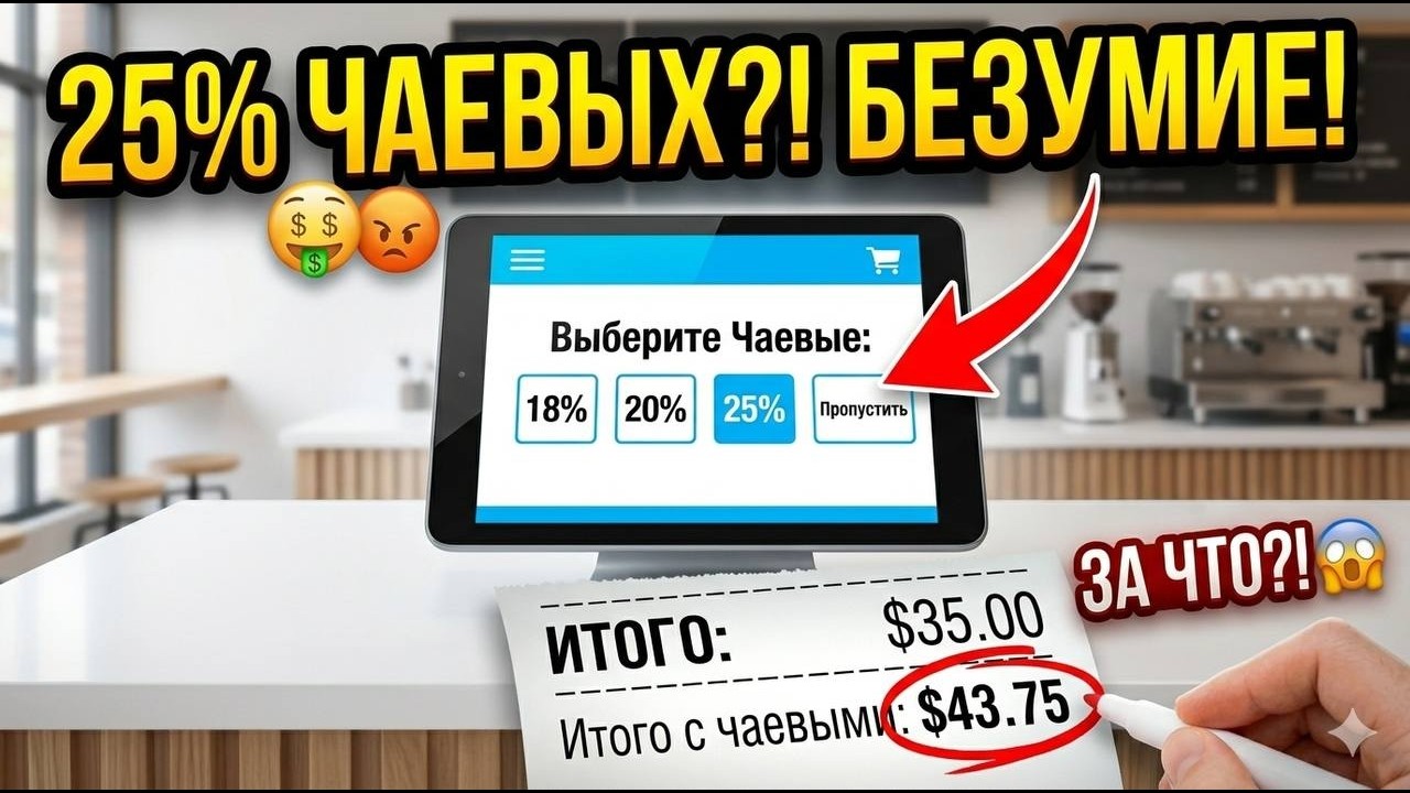 25% за стакан воды. Чаевые в США вышли из-под контроля!