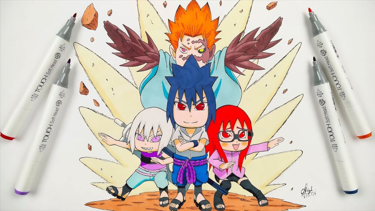 Drawing Chibi Sasuke, Suigetsu, Karin, Jugo (The Hebi) - Naruto