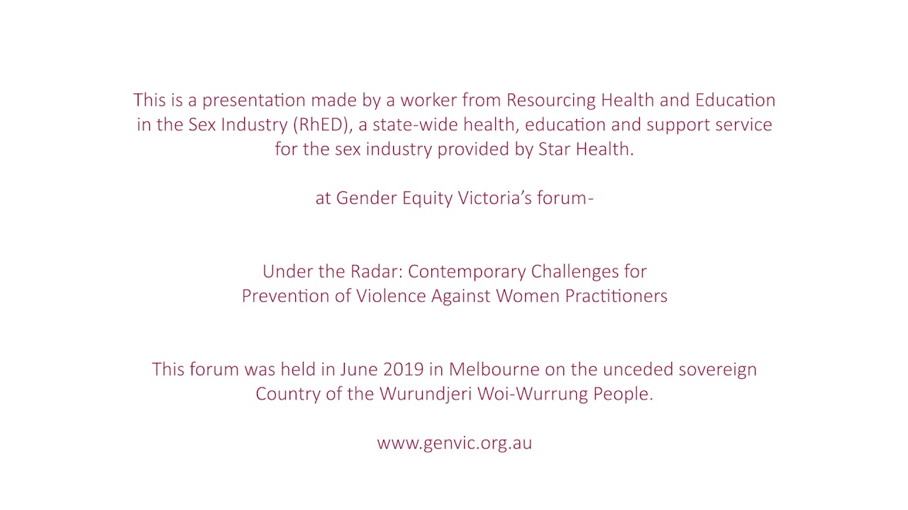 presentation from a health educator and support worker at RhED  (Resourcing health & EDucation)