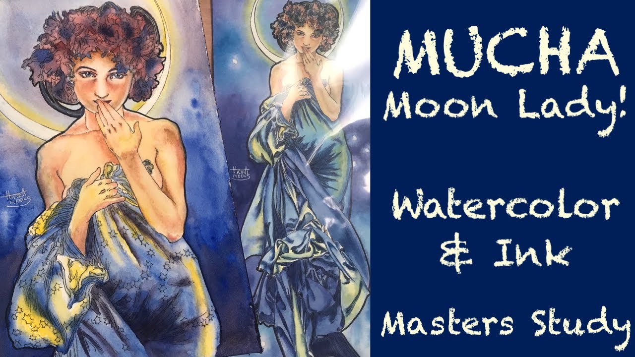 Mucha Moon Lady: Watercolor Masters Study!