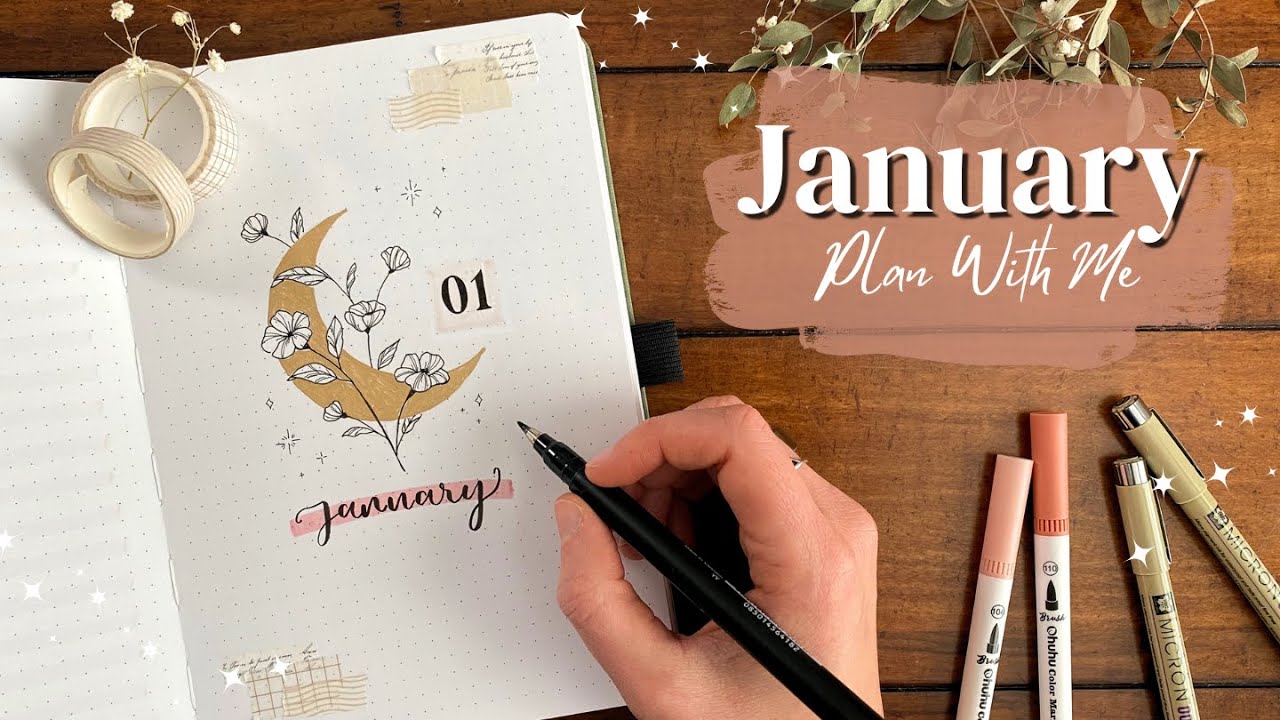PLAN WITH ME!🌜January Bullet Journal Set Up | Floral Moon Theme💗