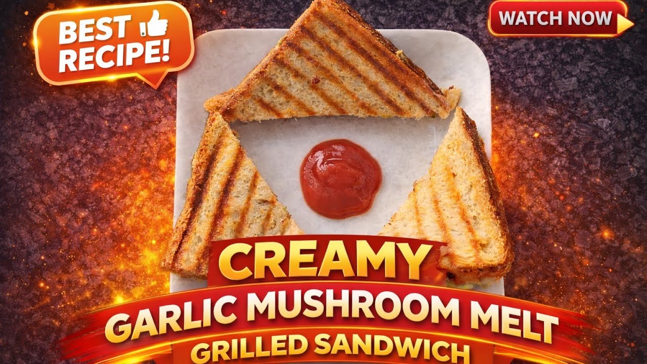 Creamy Garlic Mushroom Melt Grilled Sandwich | Easy Cheesy Veg Sandwich Recipe #GrilledSandwich