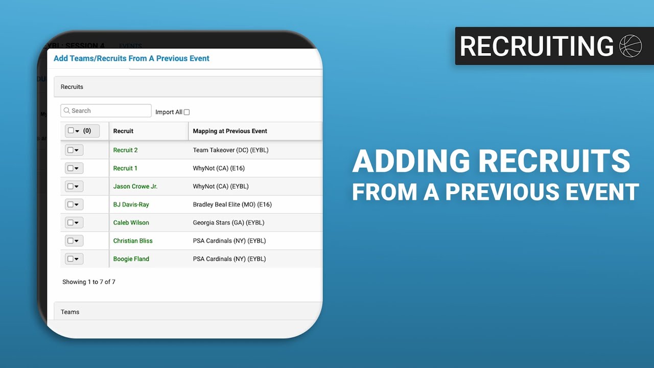 Adding Recruits from a Previous Event - Just Play Basketball