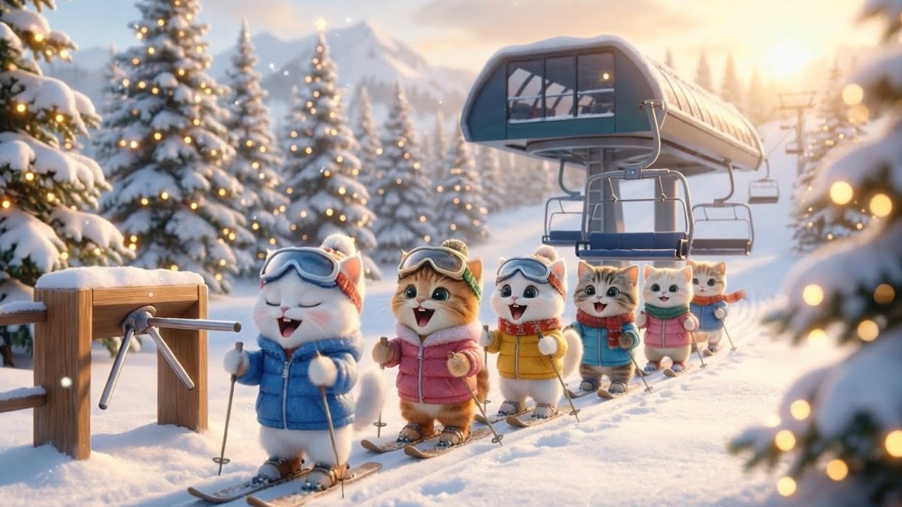 Kitty Ski Party 🎿🐱 | Fun Winter Song for Kids | Cat's song | Roxy TV