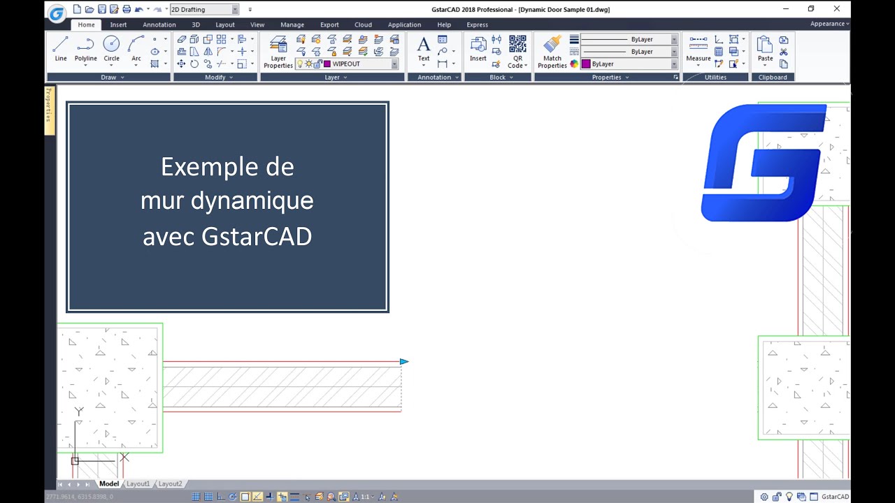 Bloc dynamique avec GstarCAD pour les murs.