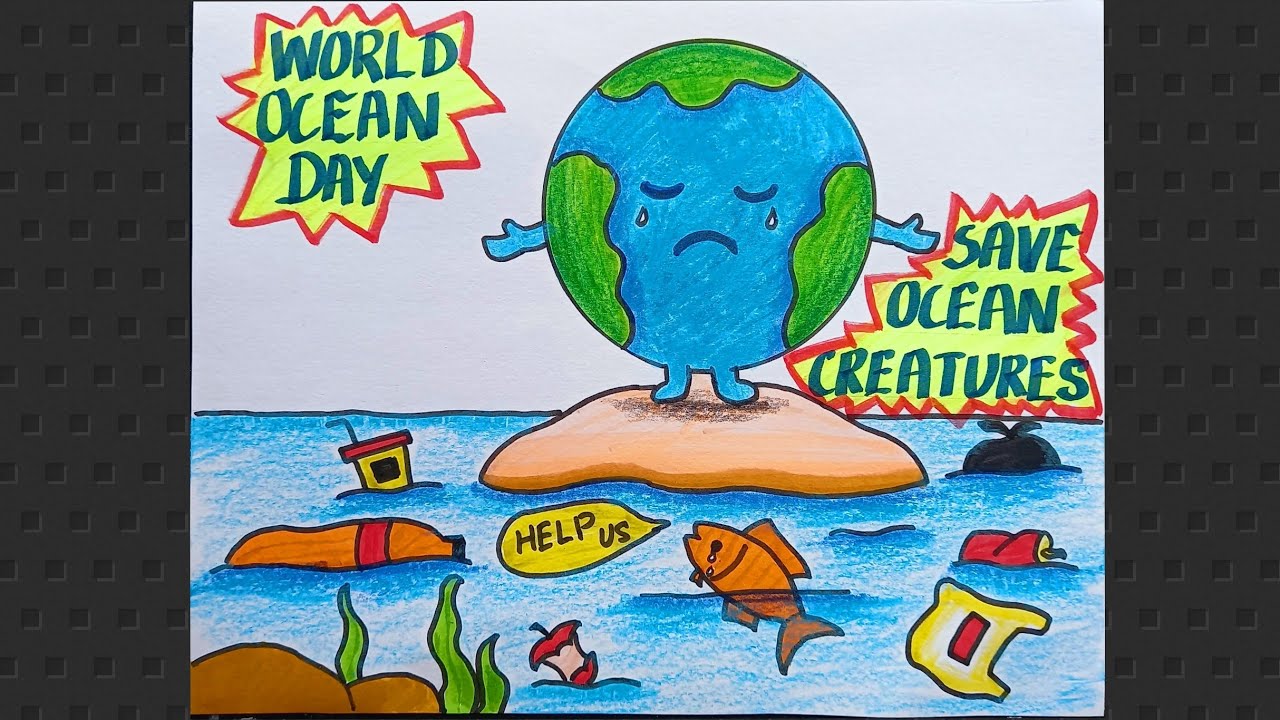 World Ocean Day Drawing/ World Ocean Day Poster/ Save Ocean Drawing/ Water Pollution Drawing