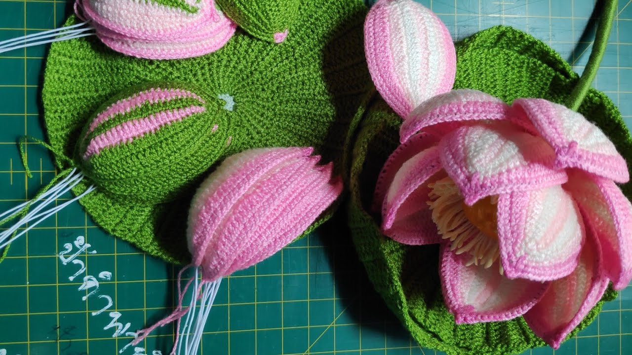 วิธีประกอบดอกบัวโครเชต์ How to make lotus chochet