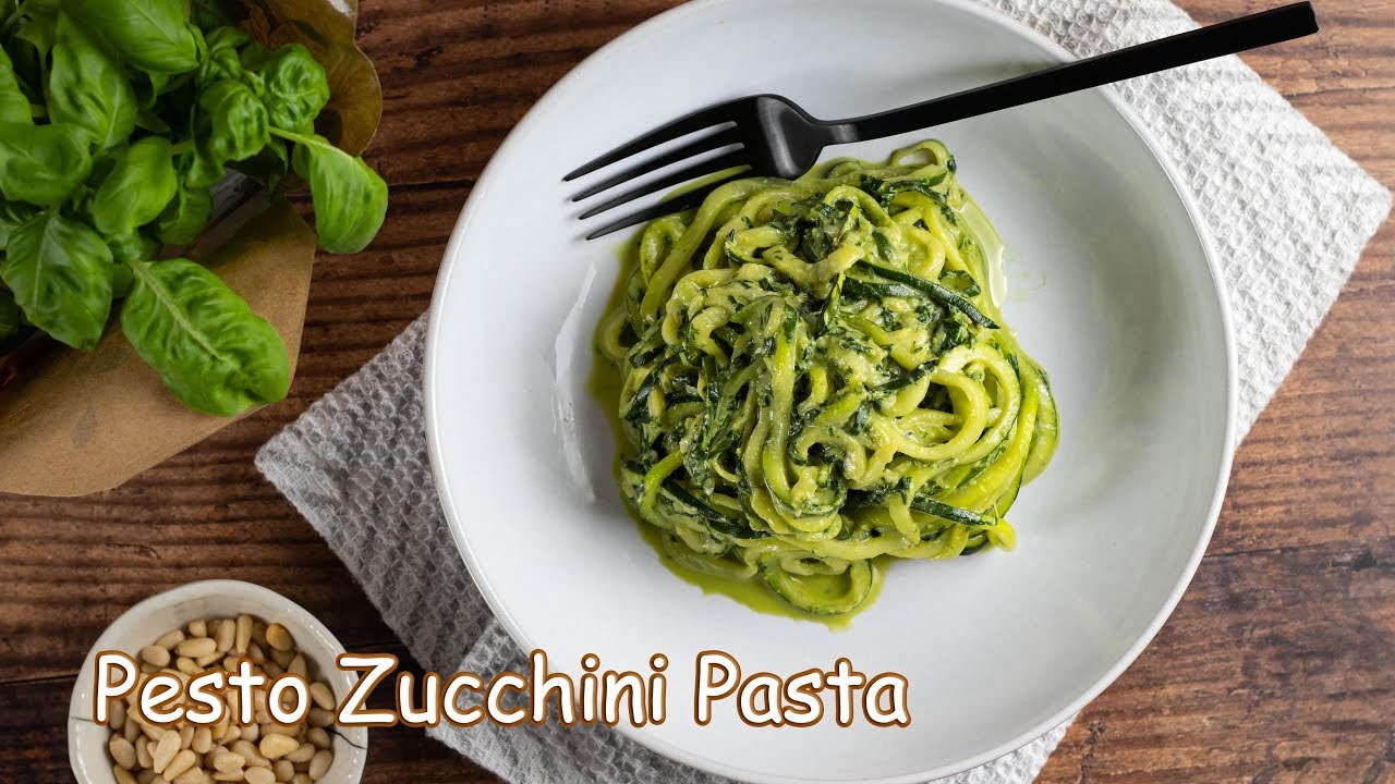 Homemade Zucchini Noodles with Basil Pesto