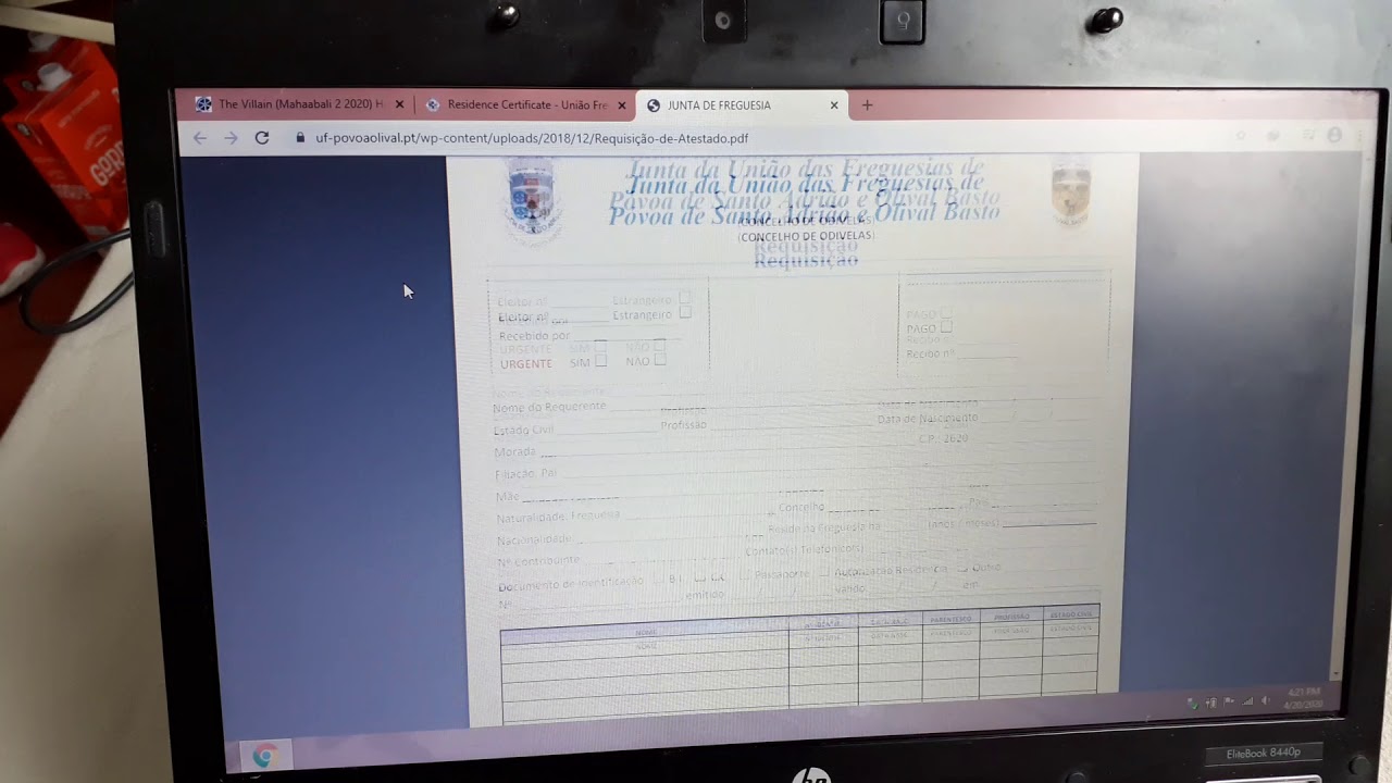 Junta de freguesia online Process (Home Address)