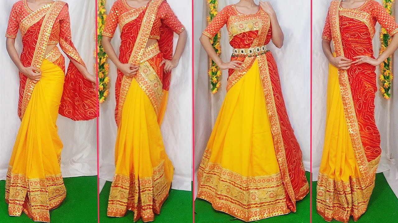 BANDHANI SAREE DRAPING/GUJRATI STYLE/GHAGHRA STYLE/MERMAID STYLE/NIVI STYLE|STEP BY STEP|HINDI