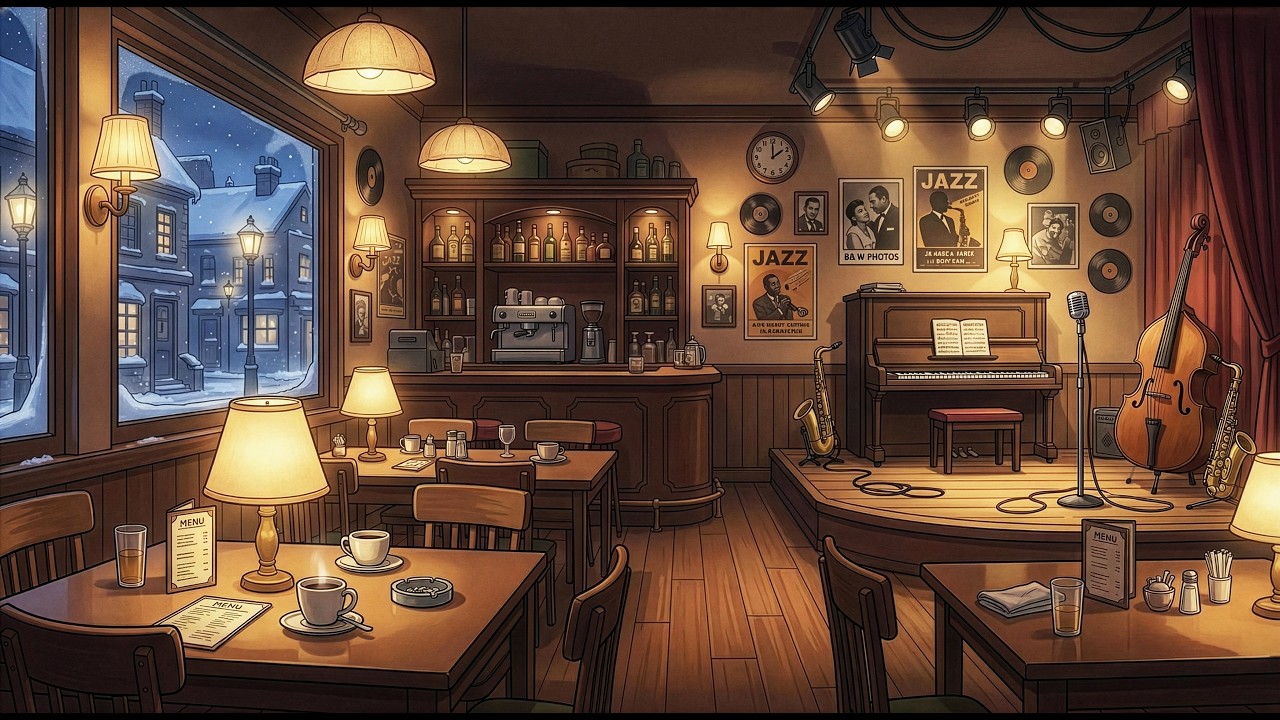 Vintage Jazz Café on a Snowy Night ☕ Smooth Vocal Jazz & Oldies Playing in Another Room