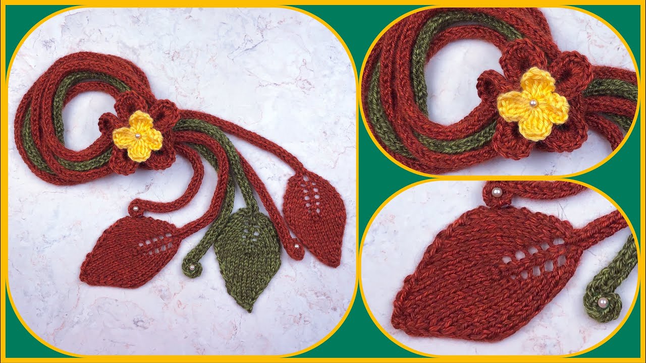 BUFANDA con CORDONES a TELAR y DOS AGUJAS Con HOJAS