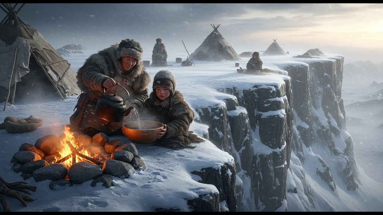 High-Mountain Nomads Surviving Wind and Snow on Rocky Cliffs | ASMR Nomadic Family Life.