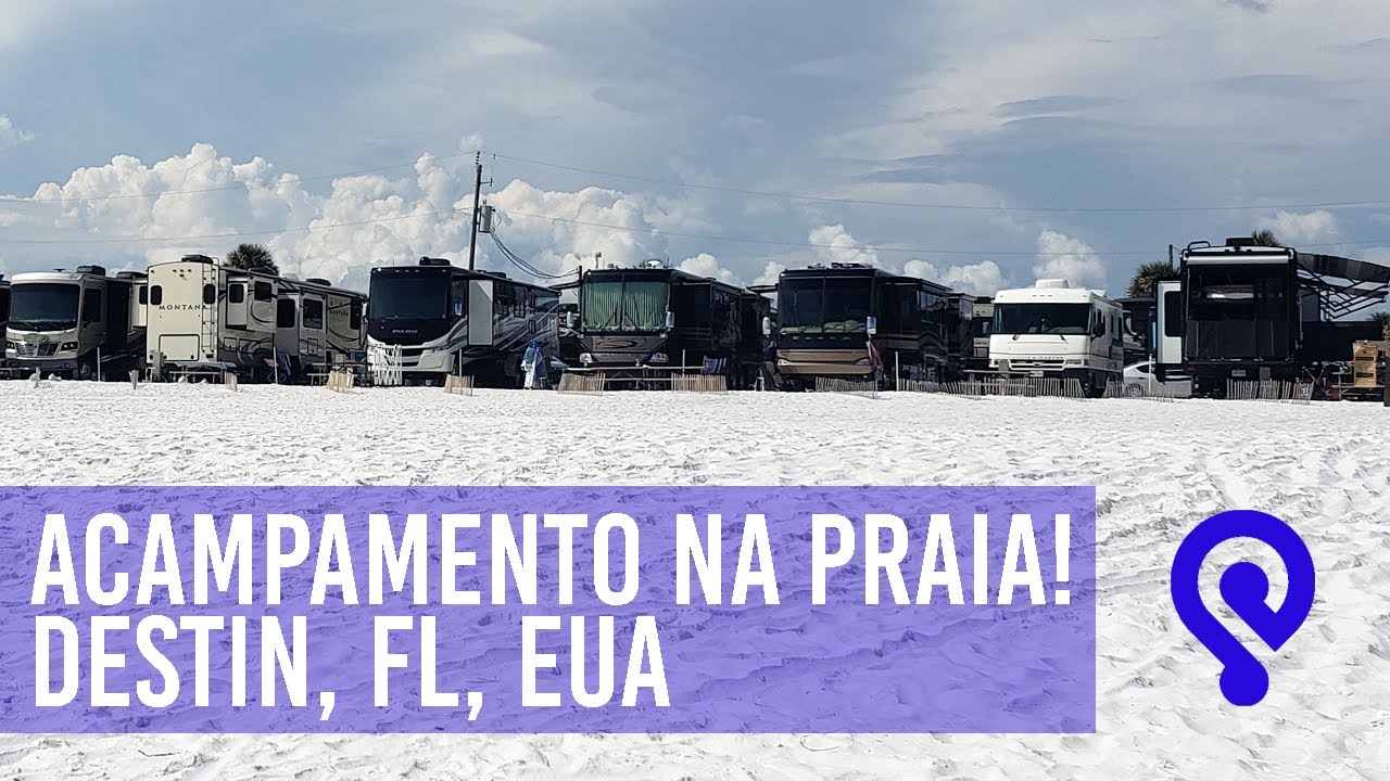 Acampamento na praia em Destin Florida EUA. Trailer, 5th wheel, quinta roda