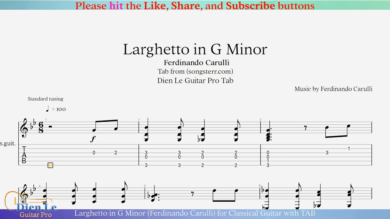 Larghetto in G Minor (Ferdinando Carulli) for Classical Guitar with TAB