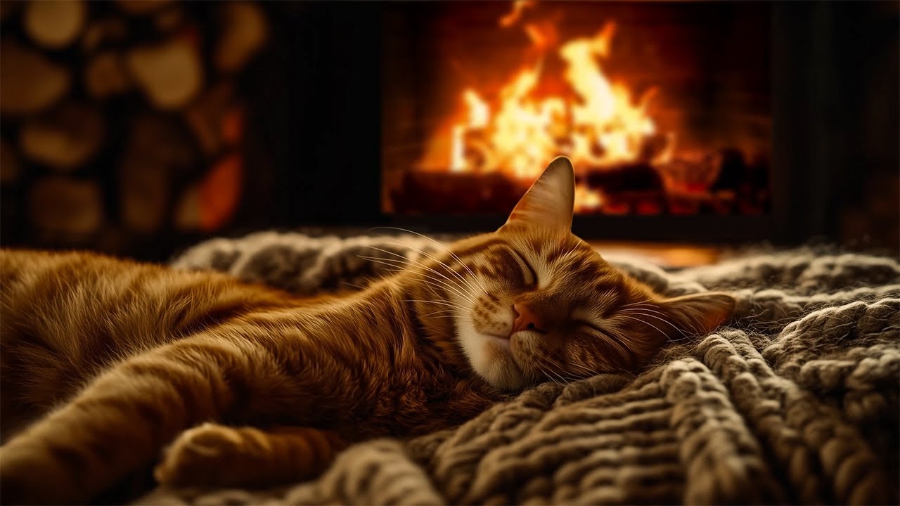 Sleep Soundly After a Long, Tiring Day with a Sleeping Cat Purring by the Cozy Crackling Fireplace🔥