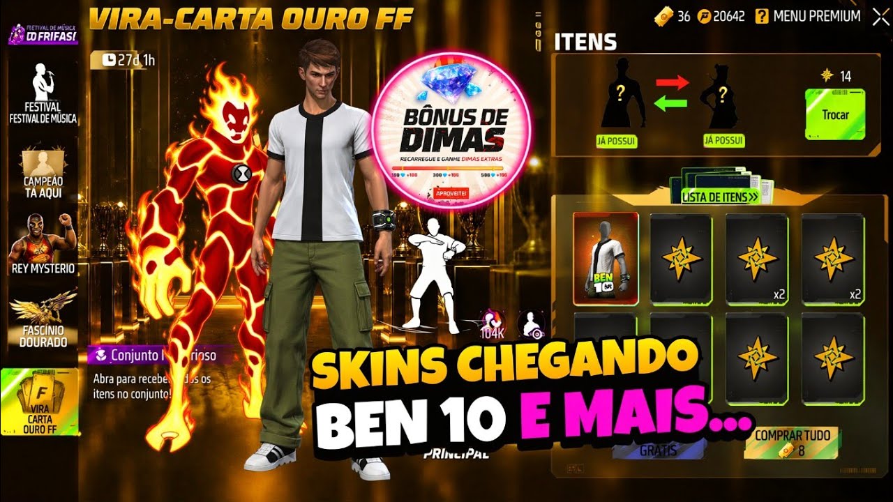 CORRE!! NOVO OURO ROYALE, ATUALIZA&Ccedil;&Atilde;O E PEGUE SKINS DO BEN 10 NO FREE FIRE