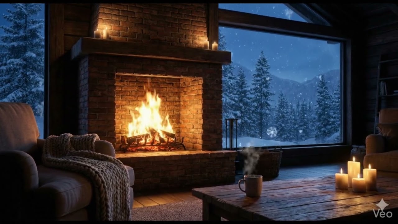 Cozy Fireplace by the Window ❄️🔥 | Snowfall, Winter Ambience for Relaxation