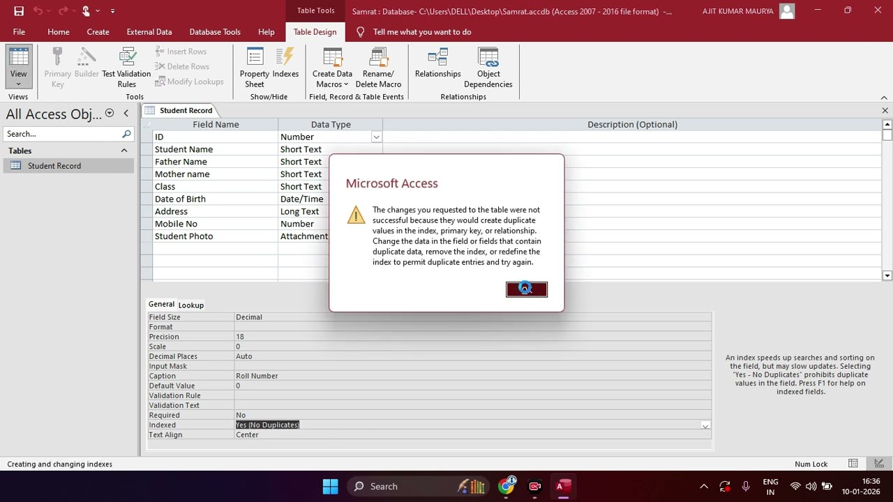 Setting Field Properties Of MS Access Table Field For better Data entry