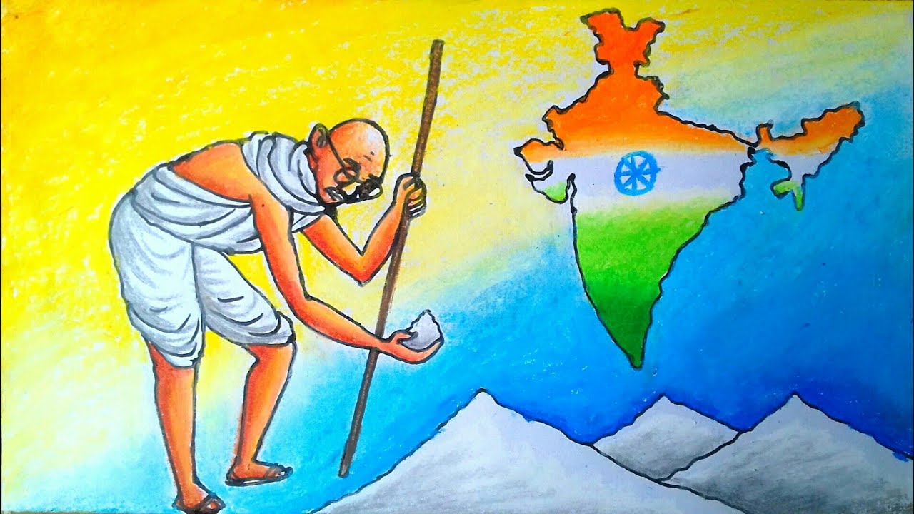 gandhiji salt march drawing||dandi yatra