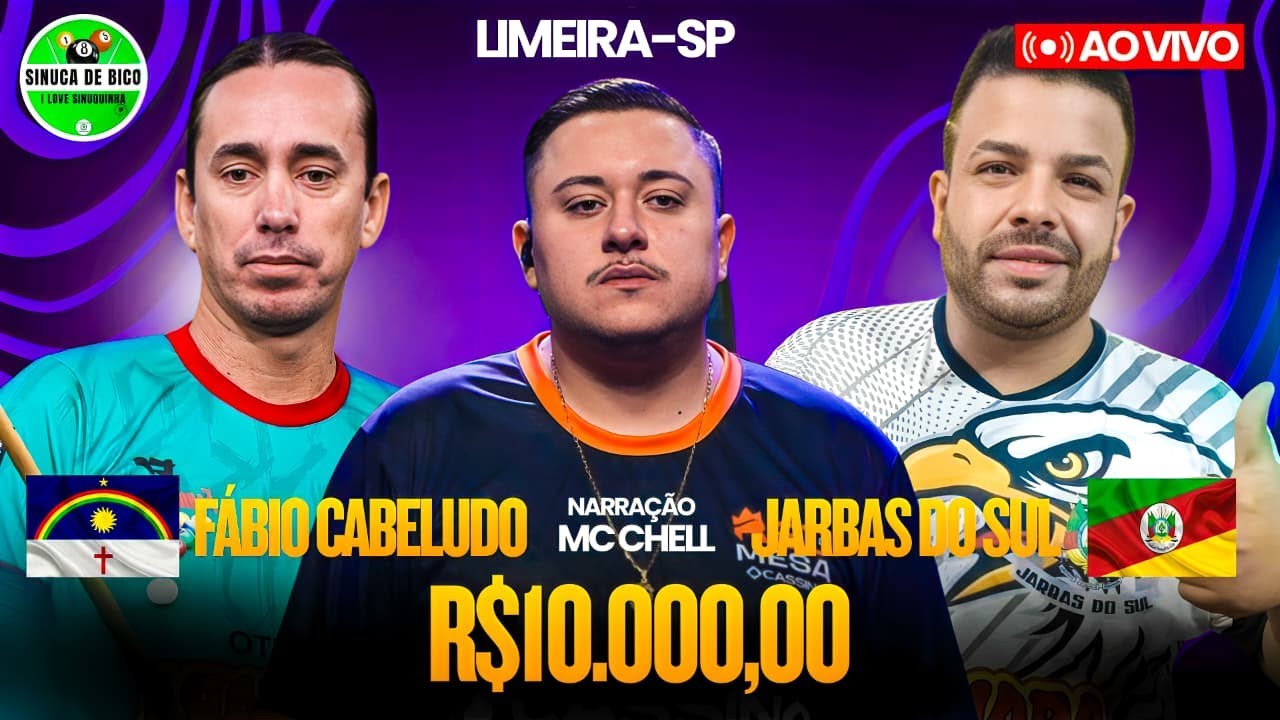 03/02 - JARBAS DO SUL X FABIO CABELUDO - SINUCA AO VIVO EM LIMEIRA SP - NARRAÇÃO MC CHELL #016