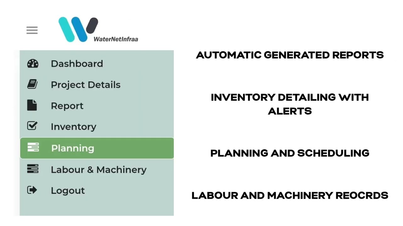 WaterNetInfraa a real time GIS based Project management tool for contractors & project managers. 