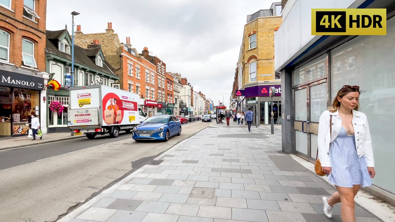 London Walking Tour - Walking around East Putney, High Street & Thames Riverside, 4K HDR