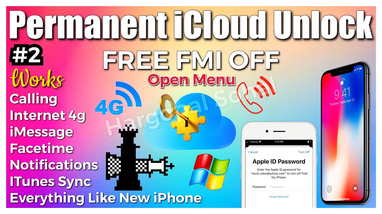 Windows | Free FMI OFF | Open Menu iPhone Permanent iCloud unlock | iPhone 6s, 7, 7+, 8, 8+ & X