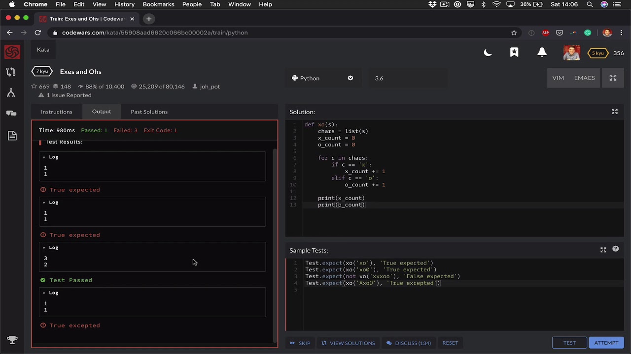 Codewars Exes and Ohs in Python