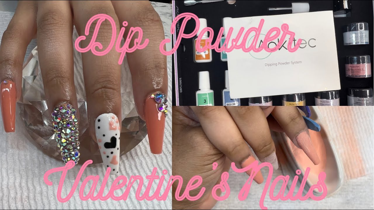 DIP POWDER PRESS ONS| PEACH VALENTINE NAILS |  AOKITEC DIP POWDER  |