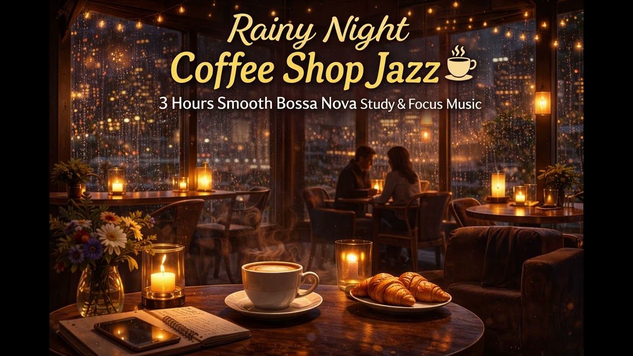 3 Hours Relaxing Jazz Bossa Nova Instrumental ☕ Study Music & Cozy Café Rain Ambience