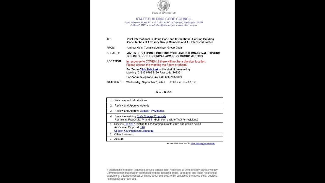 Building Code TAG Meeting - September 1, 2021