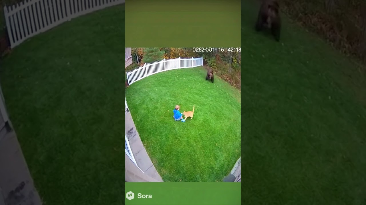 rave Cat Saves Child from Bear in Backyard | Real CCTV Footage   #CCTVFootage #herocats