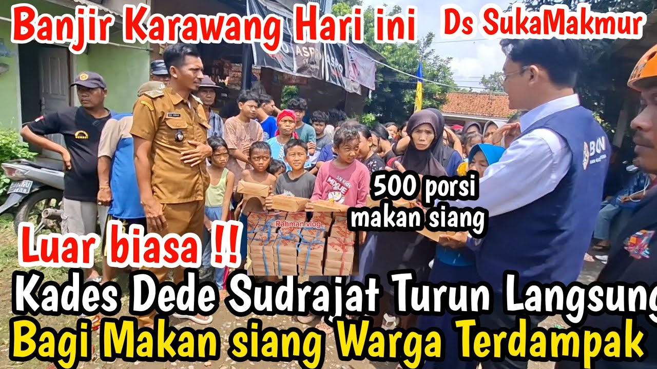 Kades Dede Sudrajat bagi makanan 500 porsi  Untuk Warga Dampak Banjir Tegal luhur Suka Makmur 